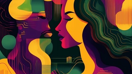 Eclectic modern boho flat illustration visualizing honest communication as colorful energy flowing between people, Honesty Day connection theme