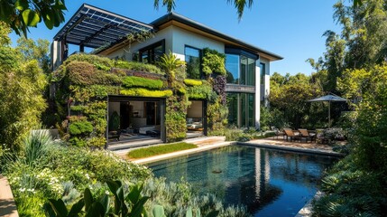 Obraz premium Luxury Eco-Friendly Home with Vertical Garden and Pool