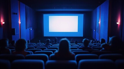 Obraz premium Movie theater interior with audience watching a film.