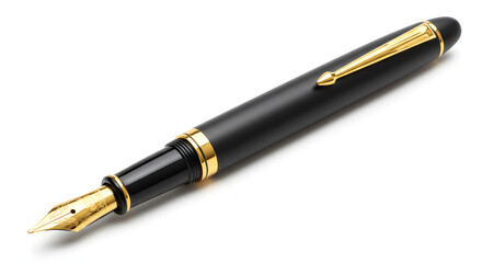 Elegant fountain pen with gold accents and a sleek black finish offers precision writing and a touch of sophistication for any desk or collection.