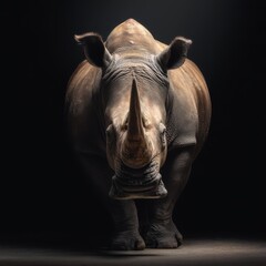 Obraz premium Rhino frontal view with dramatic lighting and balanced composition