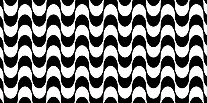 Repeating black and white waving texture in Portuguese pavement style. Sidewalk pattern with Copacabana boardwalk motif. Famous beach promenade in Rio de Janeiro. Vector graphic illustration.