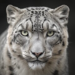 Fototapeta premium Snow leopard close-up with soft lighting and negative space