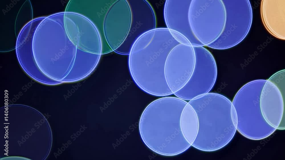 Poster colorful bokeh spheres gently floating against dark background, creating mesmerizing dreamlike abstr