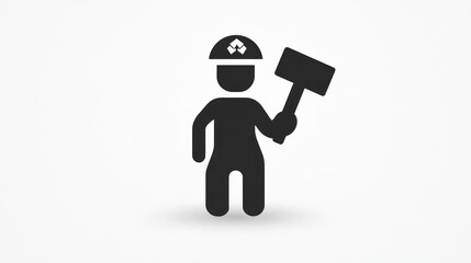 Silhouette of a Worker Holding a Hammer Construction Icon Minimalist Design Black and White