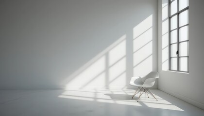 Fototapeta premium Light Creates Soft Shadows on a Modern Chair in a Minimalist Room With Large Windows