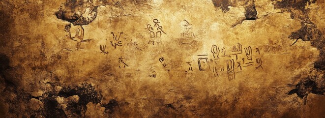Obraz premium Generate an ancient cave wall texture with petroglyphs, using sepia tones for a historical feel
