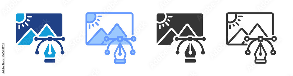 Poster graphic design icon set multiple style collection