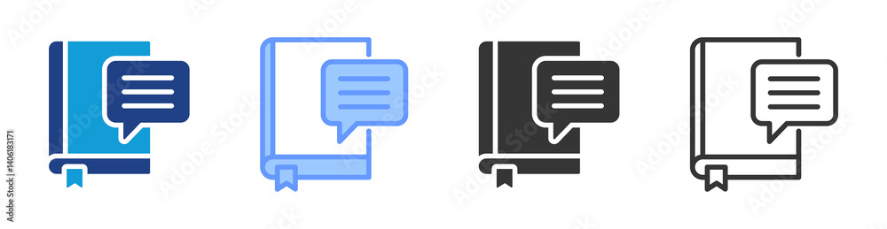 Poster book review icon set multiple style collection