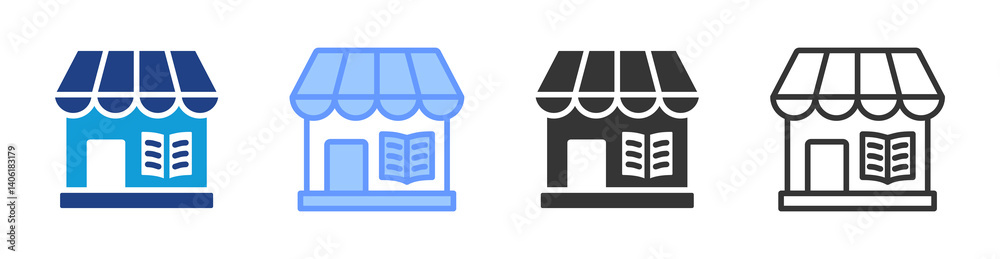 Poster book store icon set multiple style collection