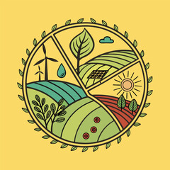 Eco Friendly Organic Farm Logo with Nature Elements in Circular Design