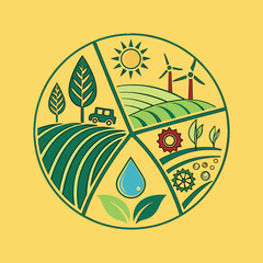 Eco Friendly Organic Farm Logo with Nature Elements in Circular Design