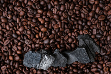 Coffee beans and charcoal, natural production concept
