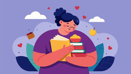 Fototapeta premium A person tossing out diet books and instead focusing on intuitive eating and selflove.. Vector illustration
