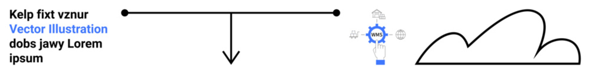 Horizontal bar with downward arrow, abstract cloud, gear icon with lightbulb. Ideal for creativity, innovation, process, teamwork, strategy, development research simple landing page