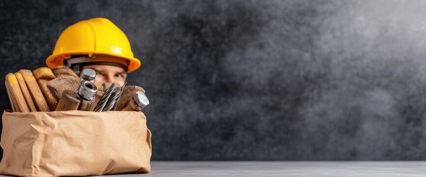 Construction worker tools safety helmet hard hat repair building industry