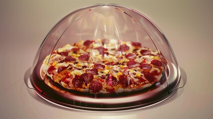 Photorealistic image of a smart topping puck dome in a modern studio setting