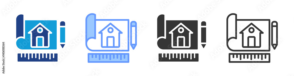 Poster Blueprint icon set multiple style collection