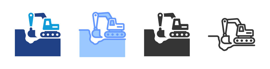 Excavation icon set multiple style collection