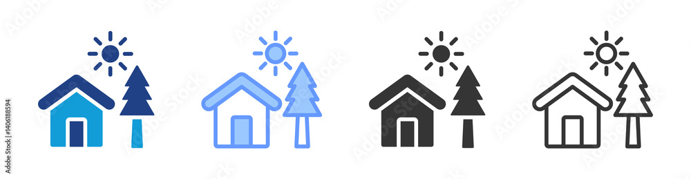 Poster landscaping icon set multiple style collection