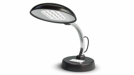 Photorealistic image of a portable reading light with flexible neck and brightness settings on a white background