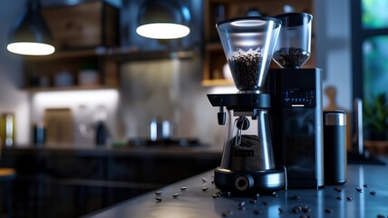 Photorealistic image of a portable electric coffee grinder