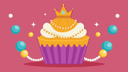 A cupcake decorating party fit for royalty complete with gold dragees and edible pearls fit for a king or queen.. Vector illustration