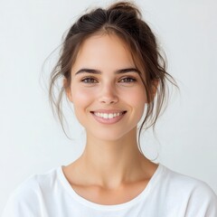 Radiant Young Woman's Portrait:  Smiling, Natural Beauty, Simple Elegance