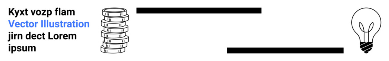 Stack of coins linked to a light bulb through lines, symbolizing wealth, ideas, innovation, investments, saving, and progress. Ideal for finance, technology creativity startups and simple landing