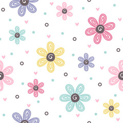 Pretty flower hand drawn seamless design for print on fabric and other uses.