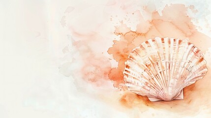 Watercolor Scallop Shell Illustration with Peach Tones: Elegant Marine Art for Coastal Decor and Artistic Projects