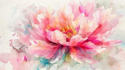 Watercolor Pink Peony Flower Illustration with Delicate Petals and Soft Blends for Artistic Floral Design