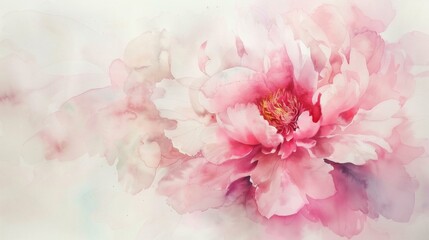 Watercolor Pink Peony Bloom: Delicate Floral Art with Soft Petals and Gentle Colors for Springtime Beauty