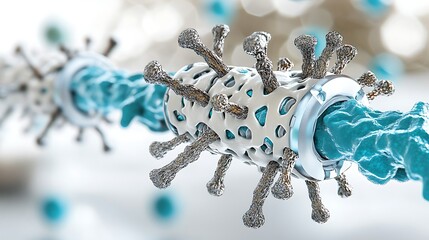 Fototapeta premium Microscopic 3D Render of Virus Structure Nanorobotics Biomedical Science Cellular Biology