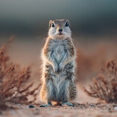 Xerus in symmetrical stance with dramatic lighting and negative space