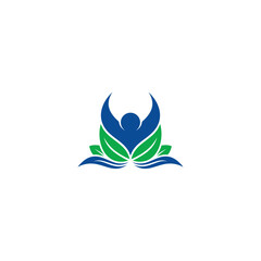 healthy person logo with natural leaves in flat design
