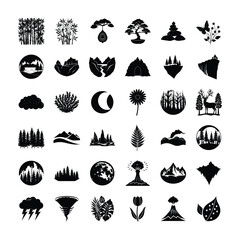 Fototapeta premium Nature Silhouette Collection of Mountains and Trees