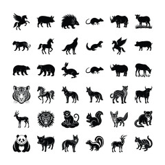 Naklejka premium Wild Animal Icons of Jungle Farm and Fantasy Creatures