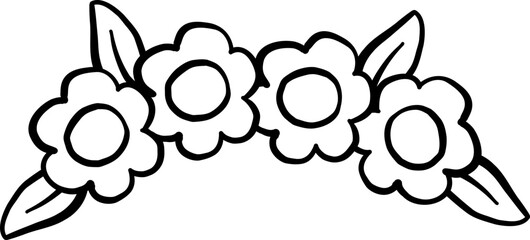 Kawaii Flower Crown Outline Cartoon Hand Drawn