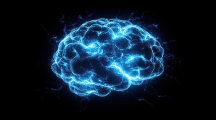 Abstract glowing brain on black background, scientific illustration, potentially for medical or educational use