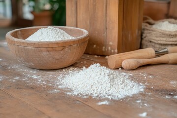 Flour baking ingredients in bowl still life