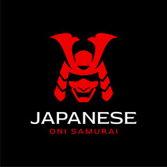 Samurai Mask Logo. Red Japanese Oni Warrior Helmet for Gaming, Martial Arts, or Streetwear Brand