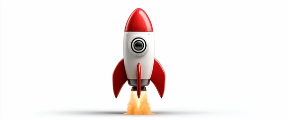 Cartoon rocket launching, fiery trail (1)