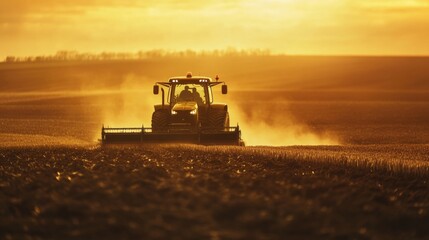 Fototapeta premium powerful agricultural vehicle working in a vast farmland,