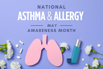 Asthma and Allergy awareness month, Lavender background showcases an asthma and allergy awareness...