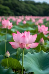 Obraz premium Pink lotus flowers in the summer solstice lotus pond