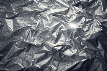 Silver Crinkle Texture: An abstract close-up shot reveals the crinkled texture of silver foil, reflecting the sun's rays with an ethereal glow.