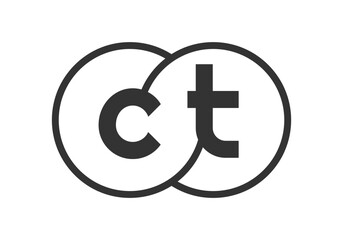 CT business company emblem with outline rounds and letters c t. Logo template of two merged circles for brand identity, logotype. Vector Infinity symbol
