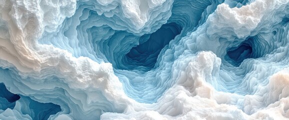 Obraz premium Abstract layered formation with a cool, textured color palette from white to deep blues