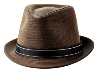 Stylish brown fedora hat with a black and white band.  Perfect for fashion, lifestyle, or vintage themed projects. Clean, simple studio shot ideal for website banners or magazine layouts.